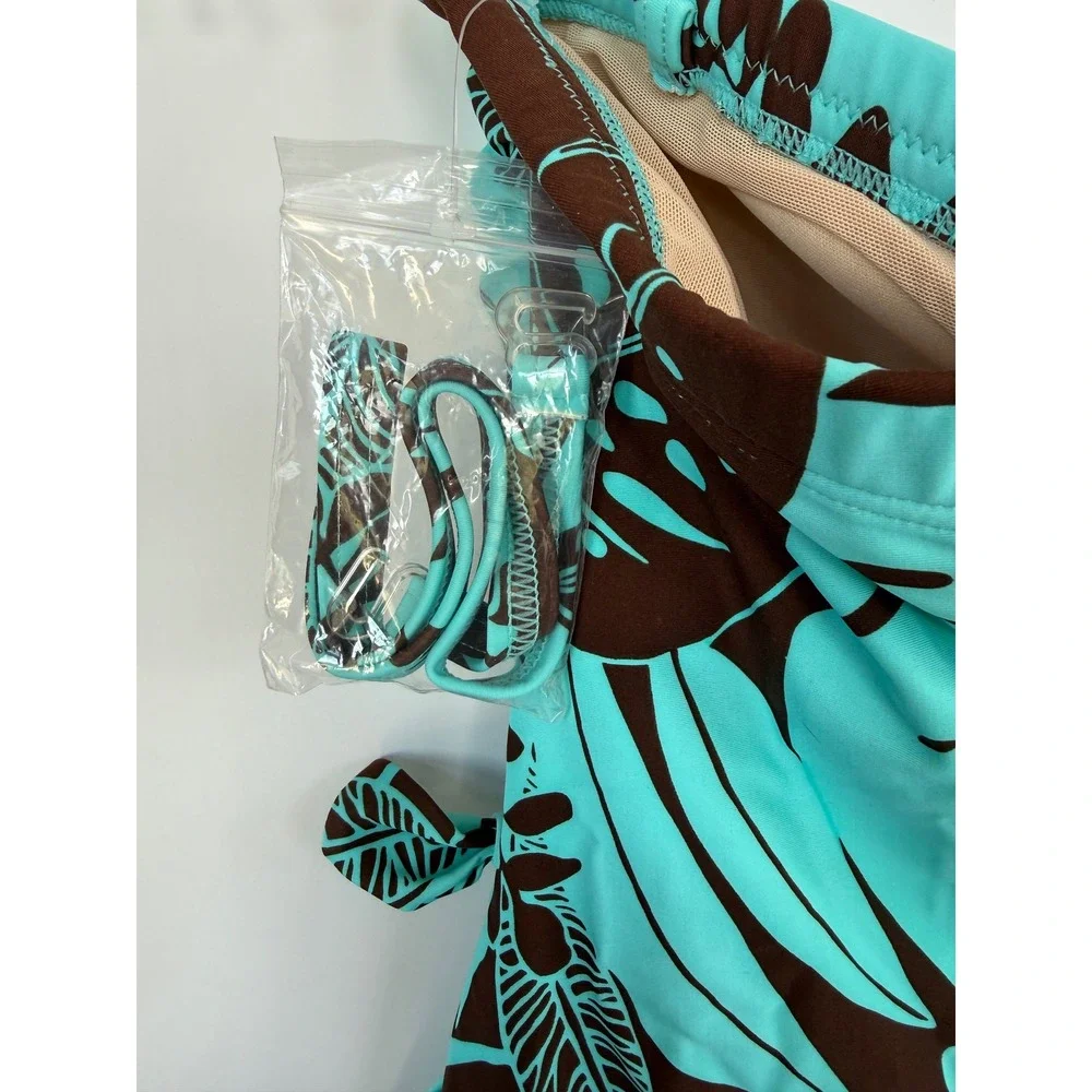 Beach‎ Bay Woman's Turquoise Brown Tropical Beaded Sarong Swimsuit 18W New Beach